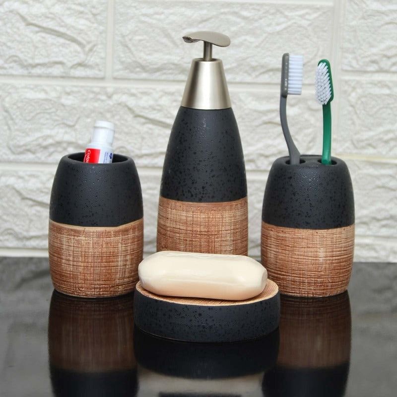 Rustic Grey and Wood Bathroom Set