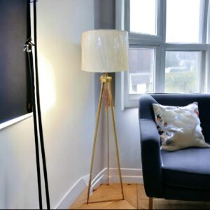 Golden Tripod Floor Lamp with Fabric Shade