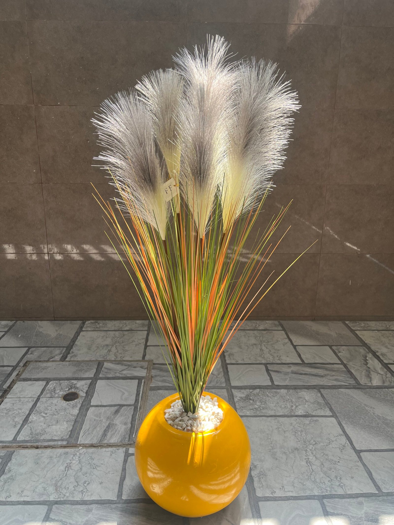 Golden Glow Pampas Vase with gray shade