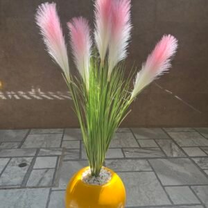 Pink Pampas Grass in Yellow Sphere Pot