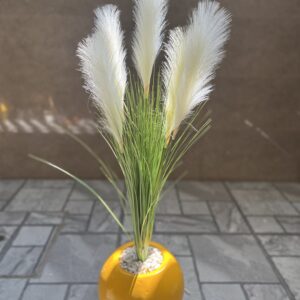 White Pampas Grass in Yellow Ceramic Pot