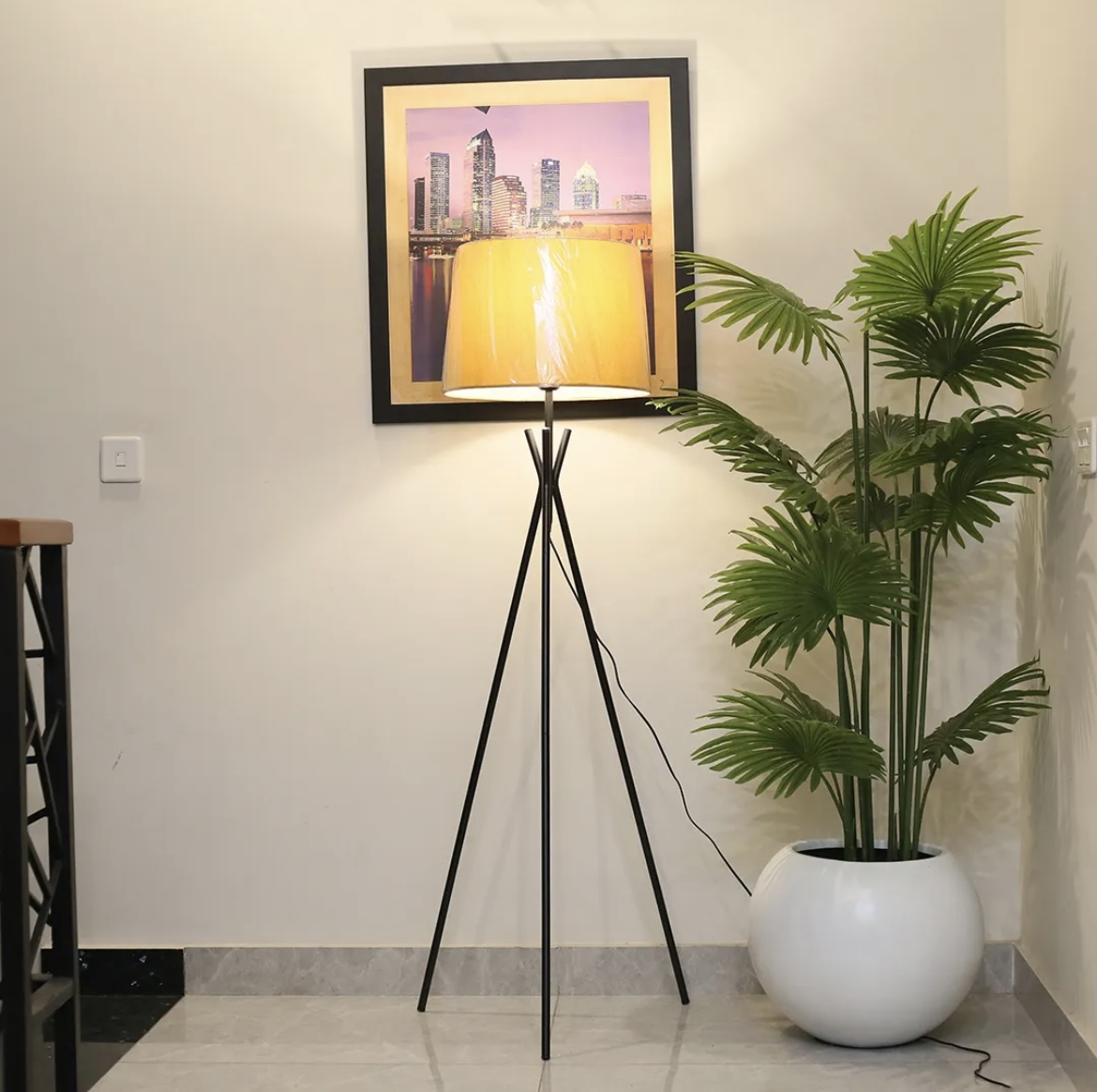 Modern Tripod Floor Lamp – White & Gold 5 feet - Image 2