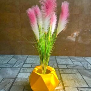 pink and white pampas with diamond yellow pot height 3 feet