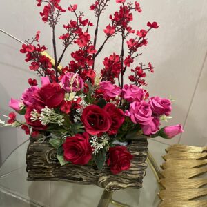 Flowers with wooden vase