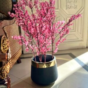 Cherry blossom small flower stems in golden strip pot