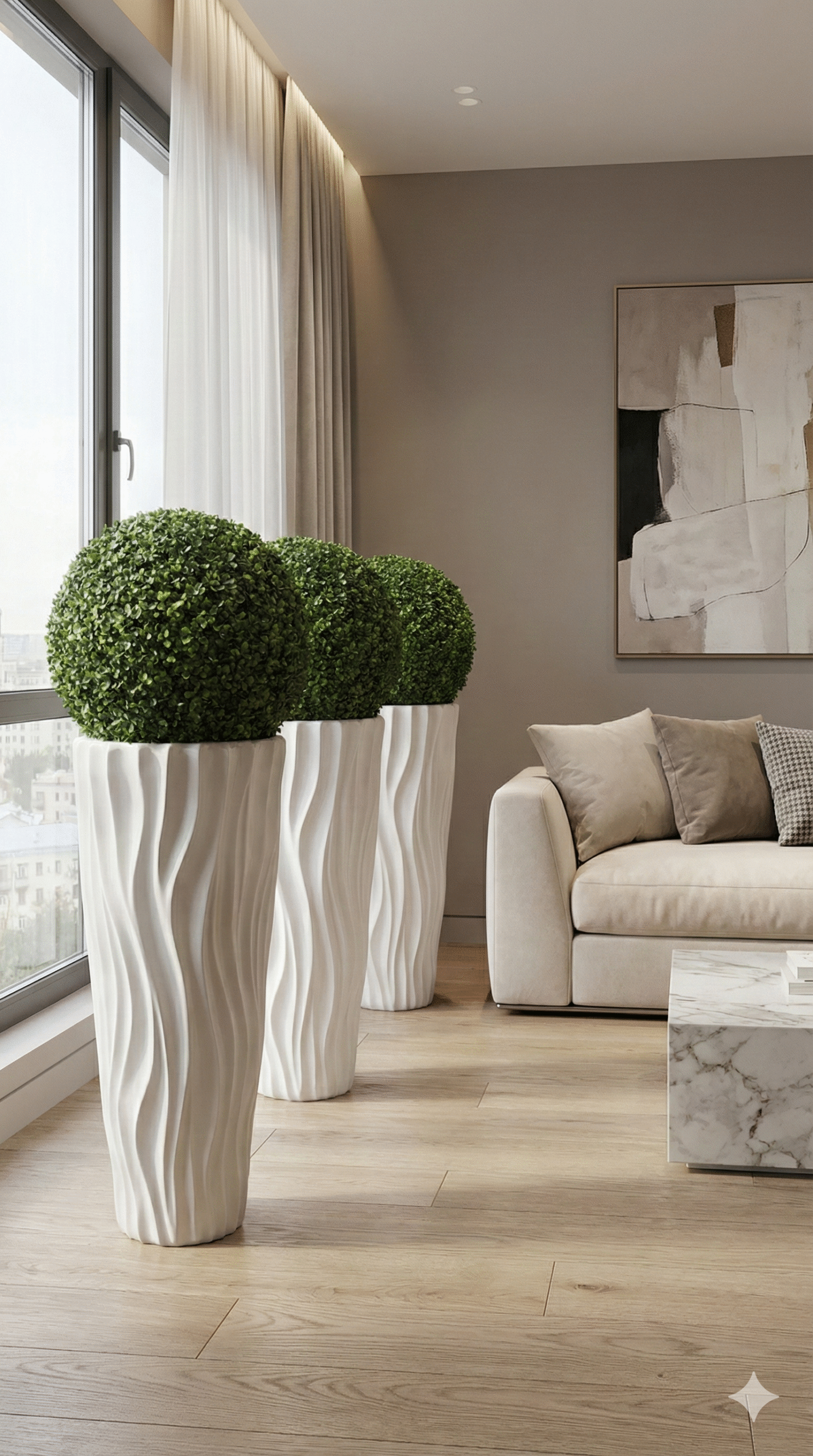 Grassball with ripple Fiberglass planter 4.5 feet