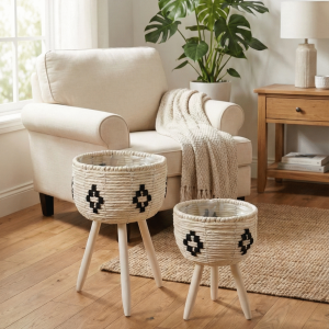 Jute basket set with wooden tripod