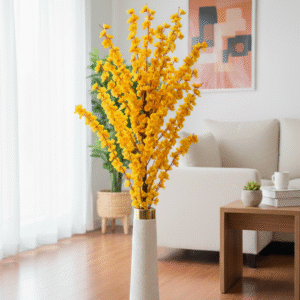 cherry blossom yellow in plastic vase