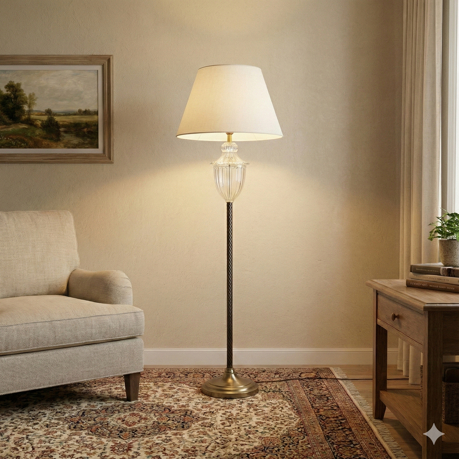 Fluted Crystal & Brass Floor Lamp