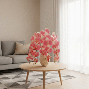 Pink orchid arrangement in fiber vase
