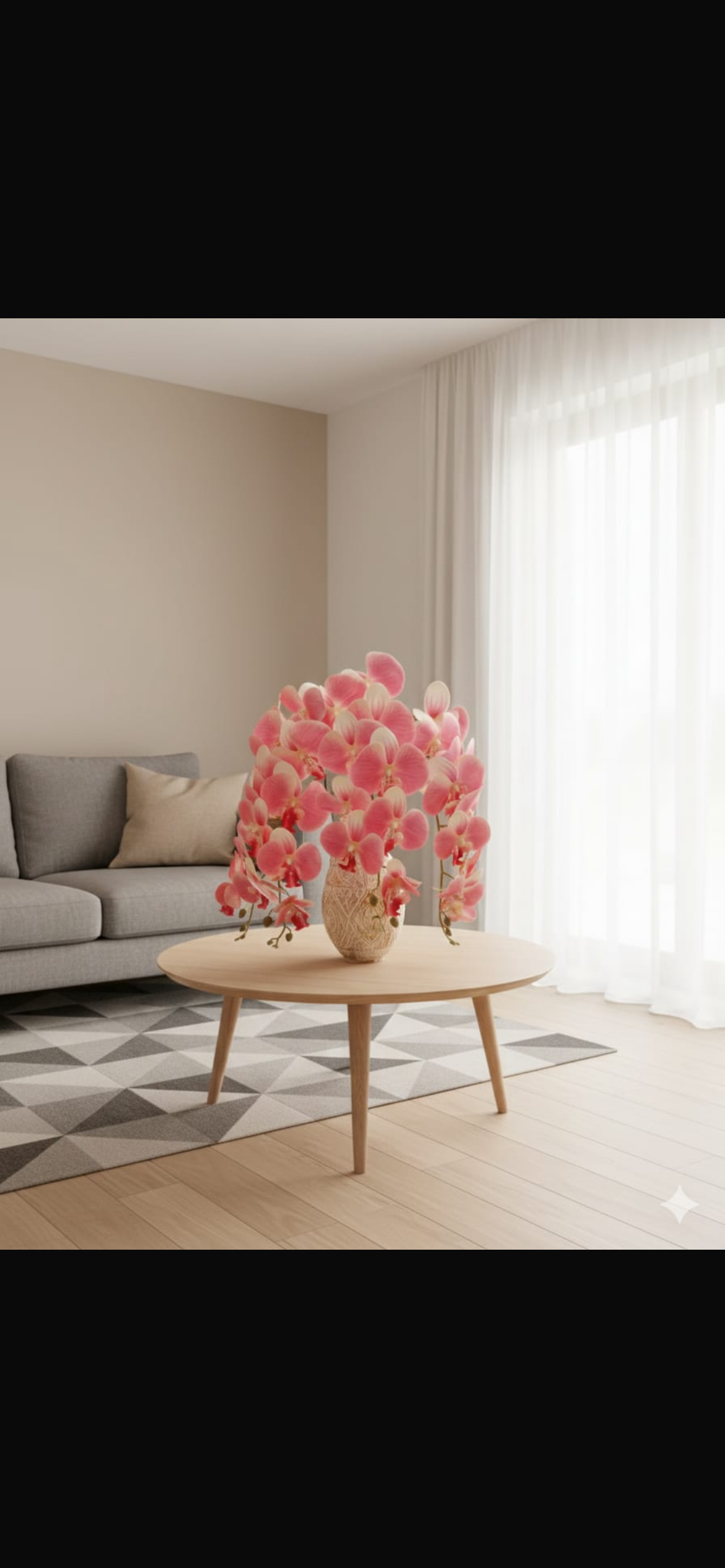 Pink orchid arrangement in fiber vase