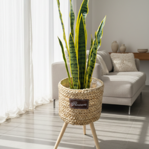 Tripod planter with snake plant