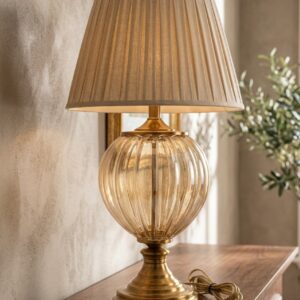 Ribbed Amber Glass Table Lamp