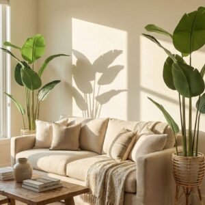 Banana plant with rattan planter set of 2(single available)