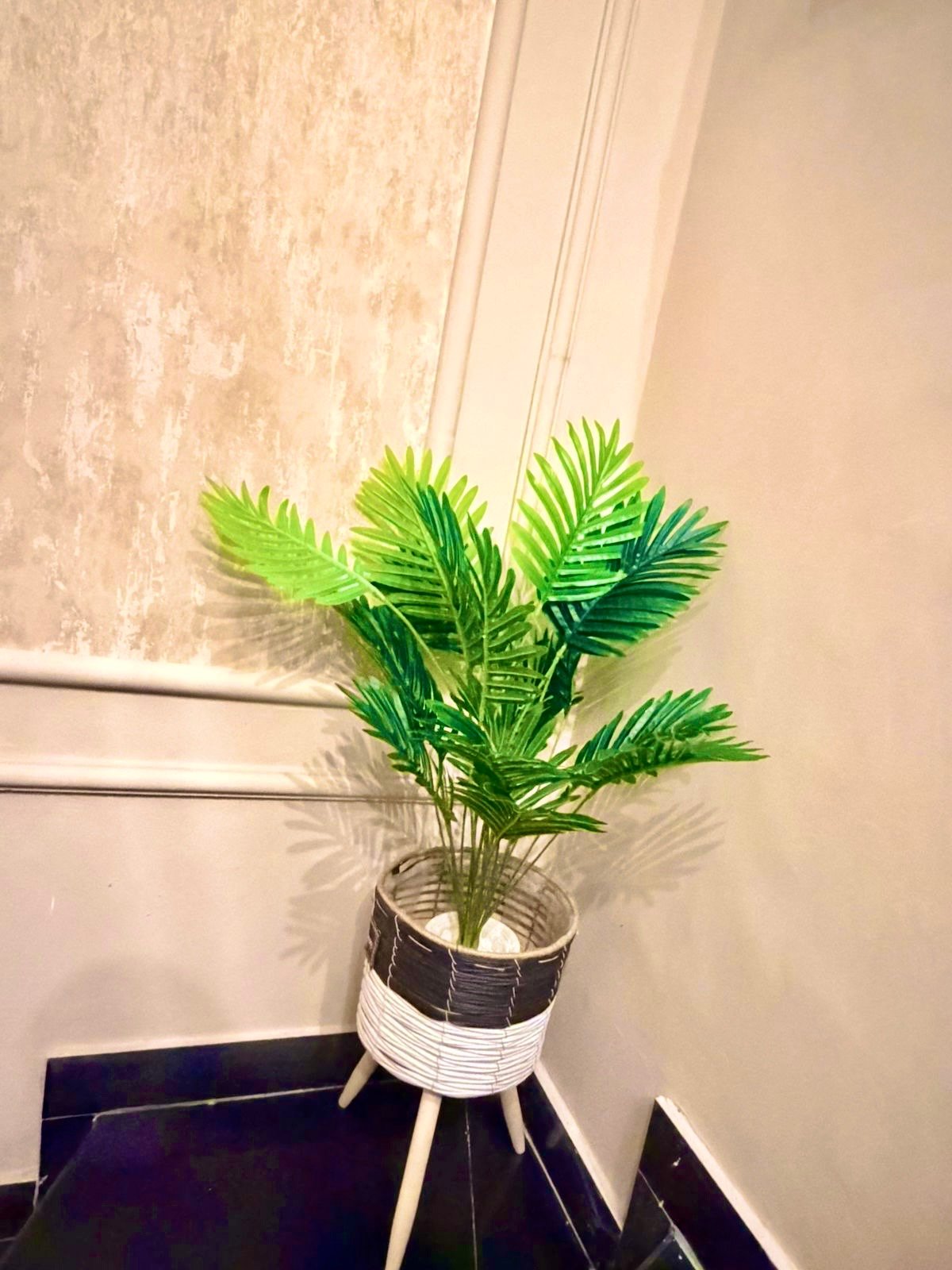 Elegant 3.5ft Artificial Areca Palm in Monochrome Tripod Weaving Planter