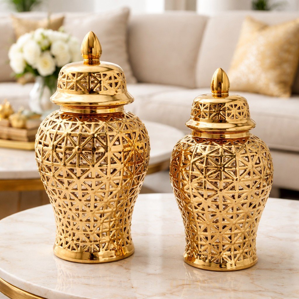 Gold Pierced Ginger Jars(Set of 2)