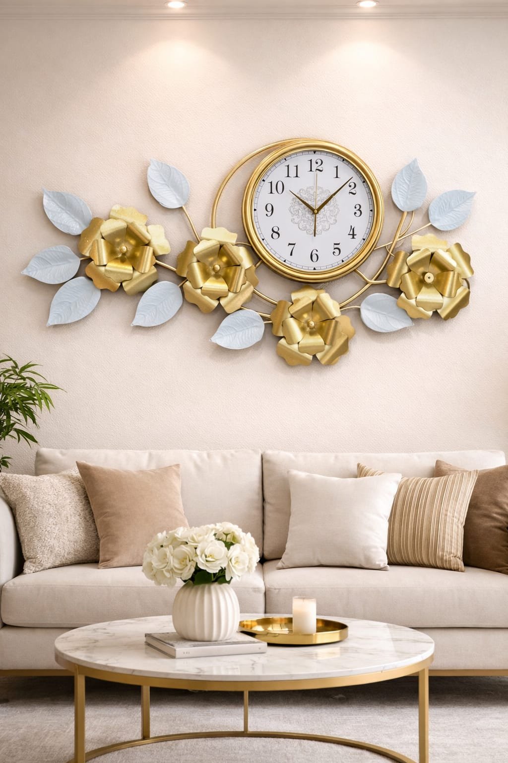 Luxury Gold Leaf Floral Wall Clock