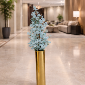Gold Cylinder Floor Vase with Faux Larkspur