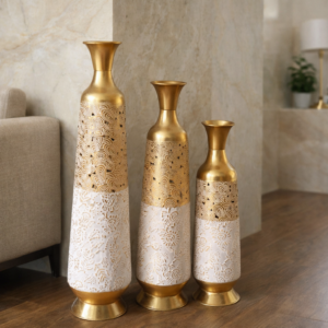 Luxury Gold & White Decorative Floor Vase Set (3 Pieces)