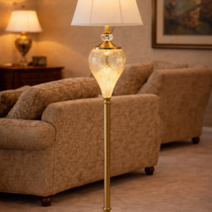 Golden Crystal Floor Lamp with Fabric Hood