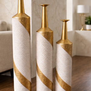 Luxury Gold & White Decorative Floor Vase Set (3 Pieces)