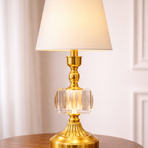 Gold Crystal Cube Table Lamp with Shade