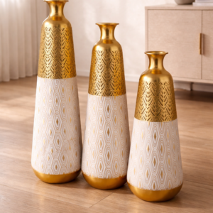 Luxury Gold & White Decorative Floor Vase Set (3 Pieces)