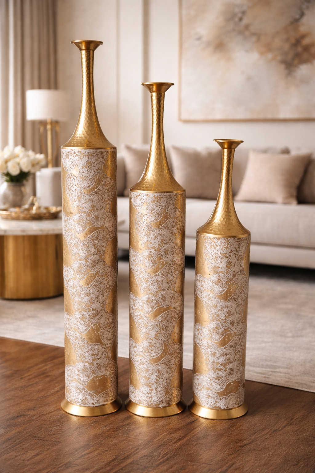 Luxury Gold Decorative Floor Vase Set (3 Pieces)