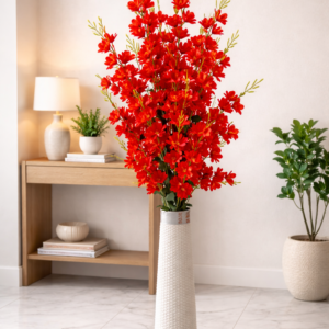 Crimson Blossom Floor Vase
