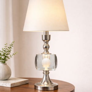 Silver Crystal Cube Table Lamp with Shade