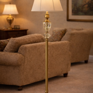 Crystal Brass Floor Lamp with Fabric Hood