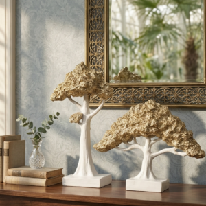 Gold Bonsai Tree Sculpture set tow piece
