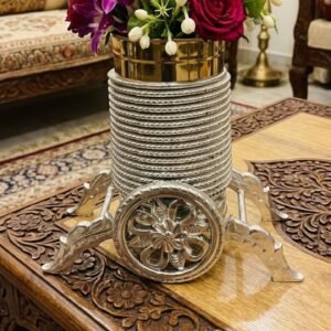 Elegant Silver and Gold Floral Vase with Fresh Flower Arrangement