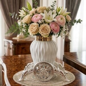 Elegant Frosted Glass Decorative Jar with Gold and Silver Base