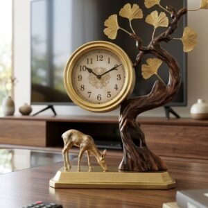 Nature-Inspired Ginkgo Tree and Deer Clock