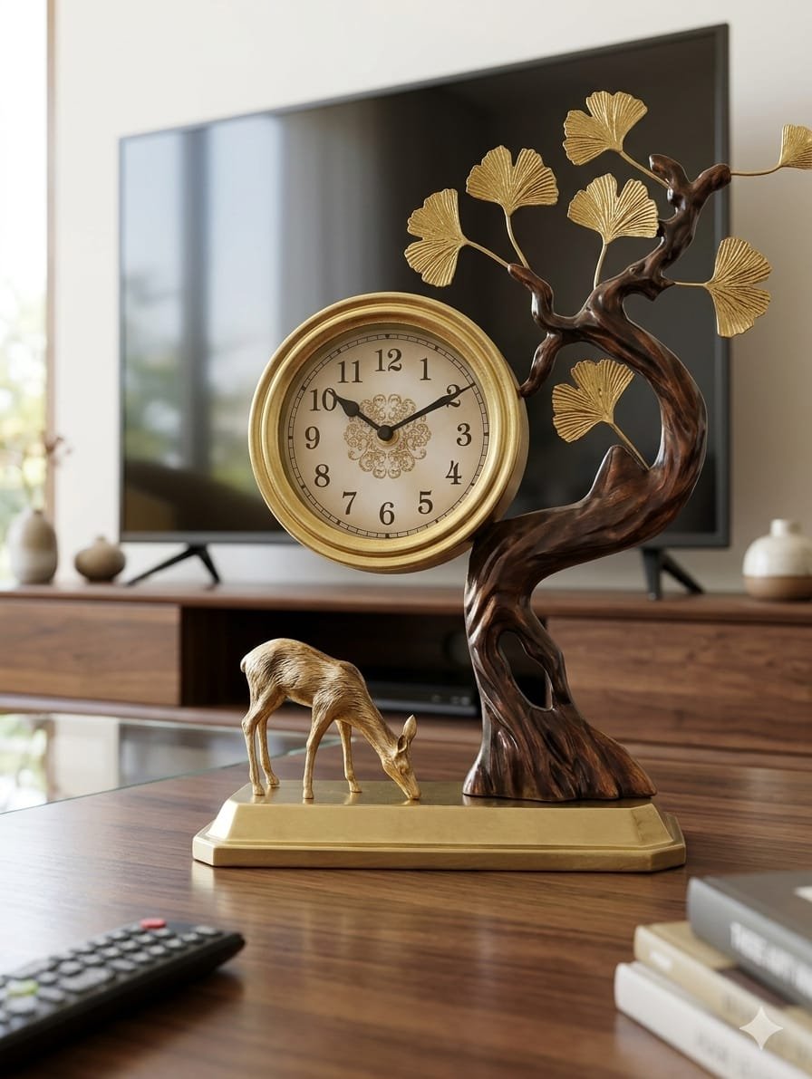 Nature-Inspired Ginkgo Tree and Deer Clock