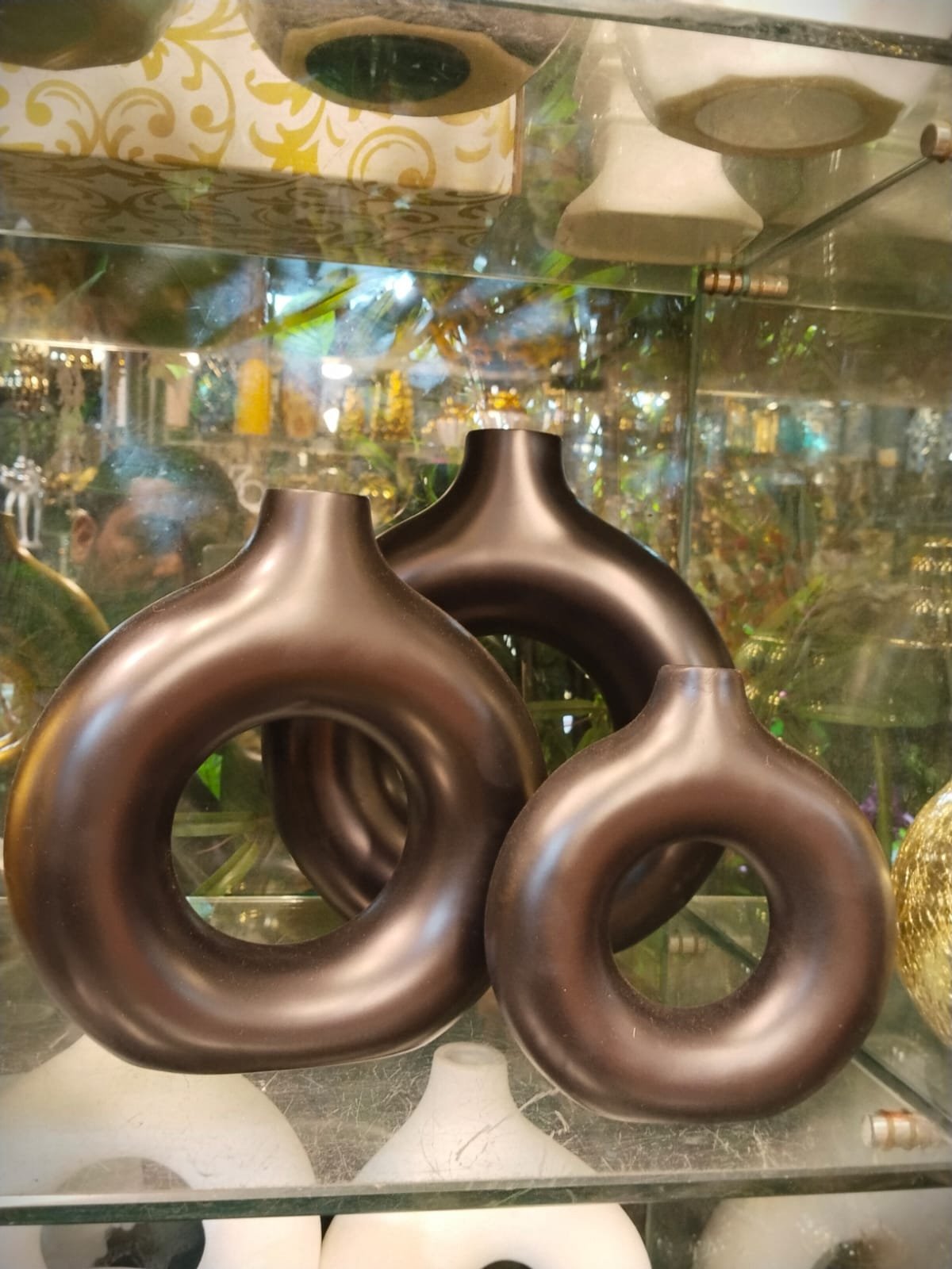 Modern Matte Bronze Donut Vases Set