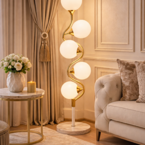 Spiral Gold Frosted Globe Floor Lamp