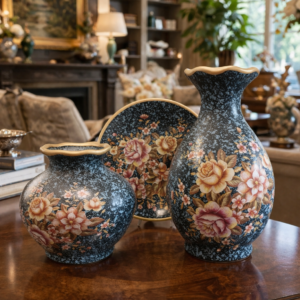 Florals in Blue: Hand-Painted Ceramic Vase Trio