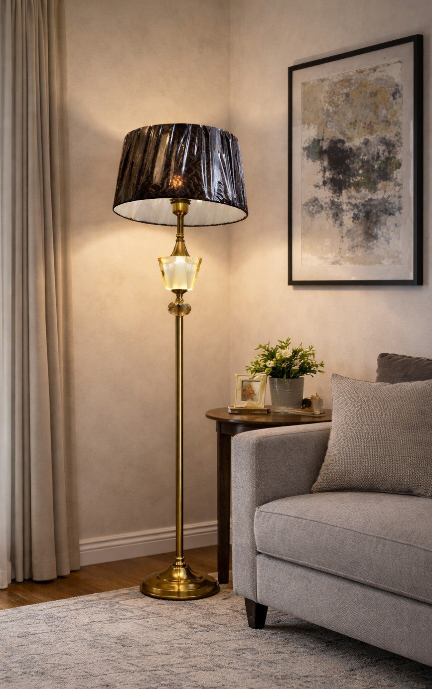 Brass Crystal Accent Floor Lamp