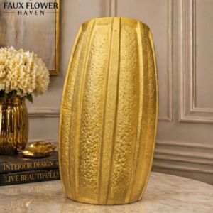 Golden Elegance Ribbed Vase