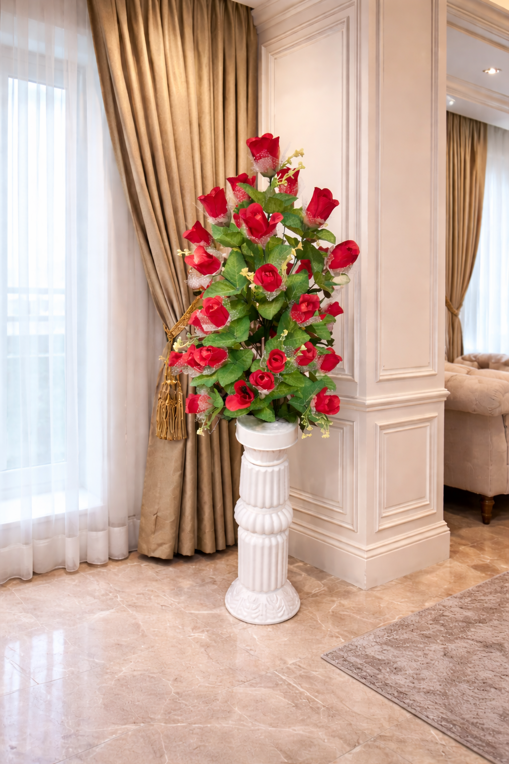 Crimson Rose in Pedestal Pot