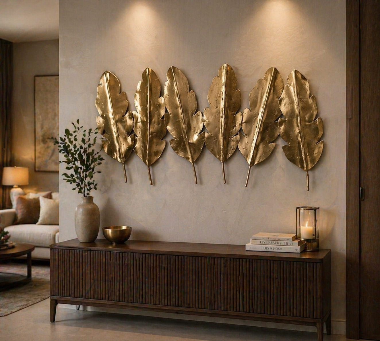 Golden Leaf Wall Sculpture Decor