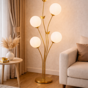 Butterfly Gold Frosted Globe Floor Lamp