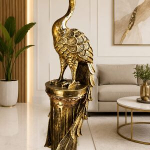 Regal Golden Peacock Statue