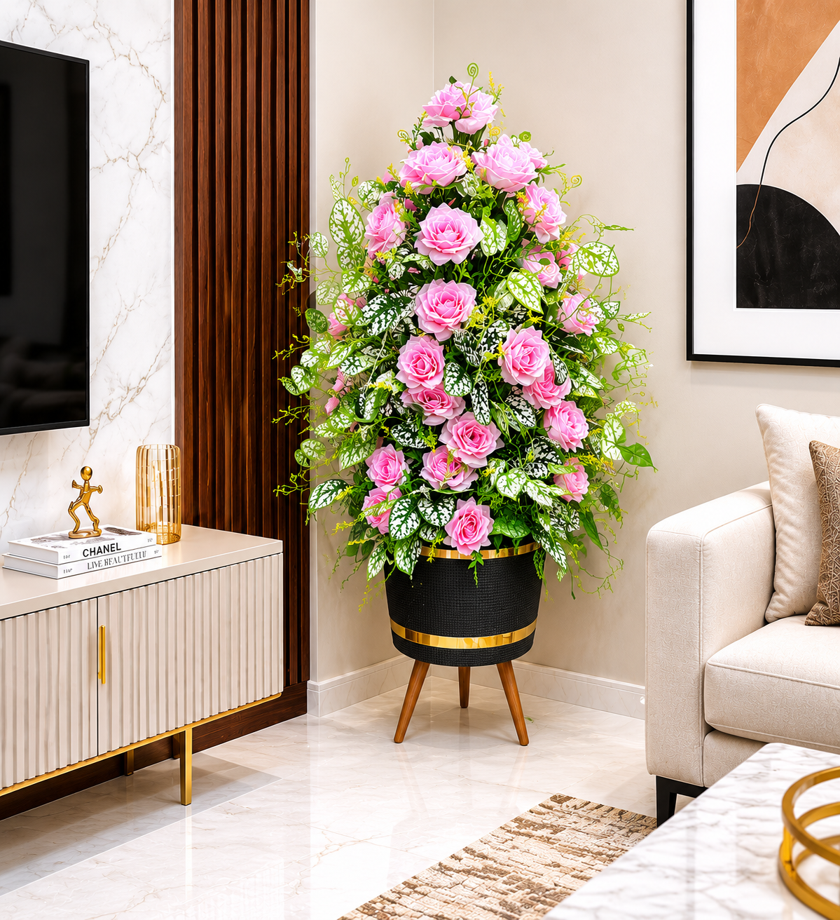 Elegant Pink Rose Indoor Plant Arrangement