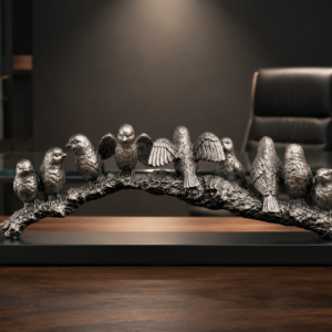 Silver Metallic Bird Sculpture