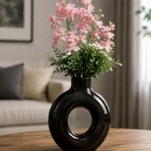 Circular Black Vase with Flowers
