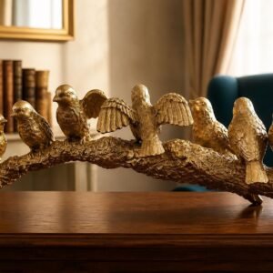 Antique Gold Metallic Bird Sculpture on Tree Branch