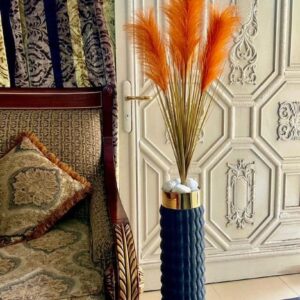 Vibrant Orange Pampas & Textured Vase Set